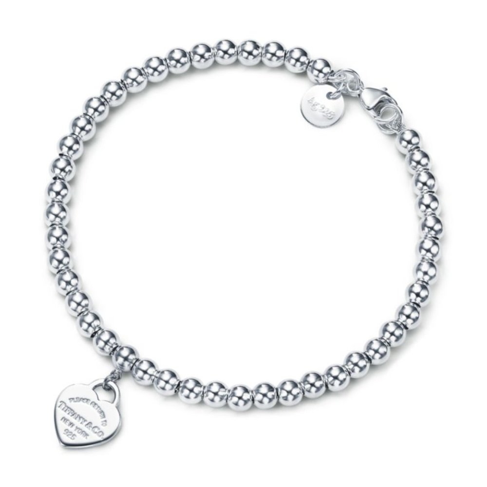 Return to Tiffany® Heart Tag Bead Bracelet in Silver. NWT